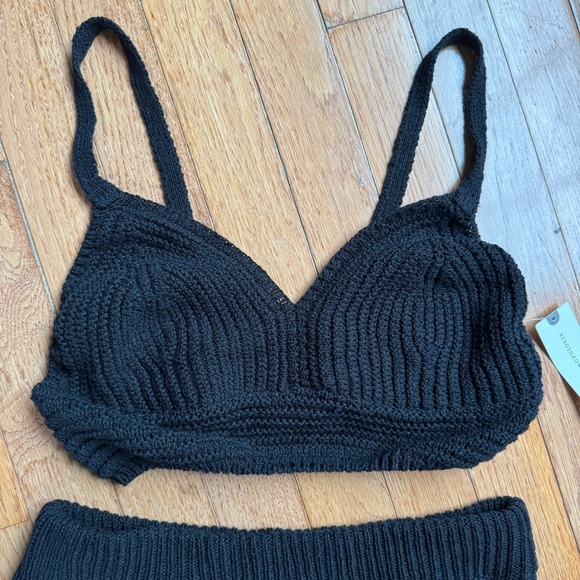 NWT by Anthropologie Black Crochet Knit Skirt Bralette Top Set 100% Cotton Small - Picture 4 of 13